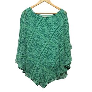 Dana Buchman Chiffon Poncho Top XL Green Boho Floral Paisley Whimsical Flowy‎